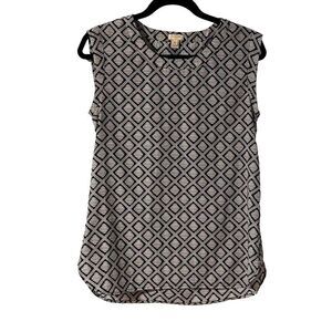 J.Crew black & white print sleeveless blouse round neck side vents XS